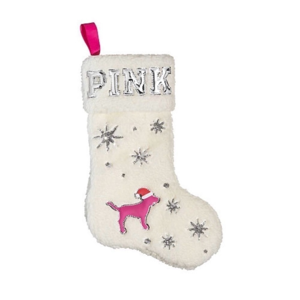 PINK Victoria's Secret Festive White and Pink Stocking - Picture 1 of 5